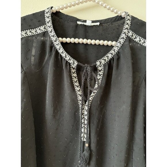 DR2 Womens Size L Black Blouse Dotted Swiss Boho Embroidered - Picture 2 of 6